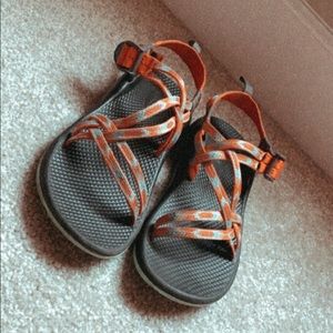 Girls chacos Orange and baby blue.